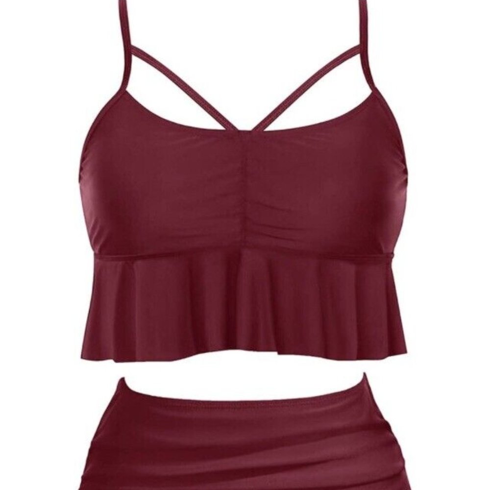 Tempt Me Women Two Piece High Waisted Bikini Swimsuit Tops with Tummy Control S